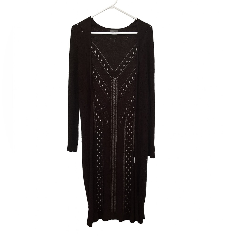 Long Black Knit Duster Cardigan XS Boho Goth Witchy Open Knit Festival Layering